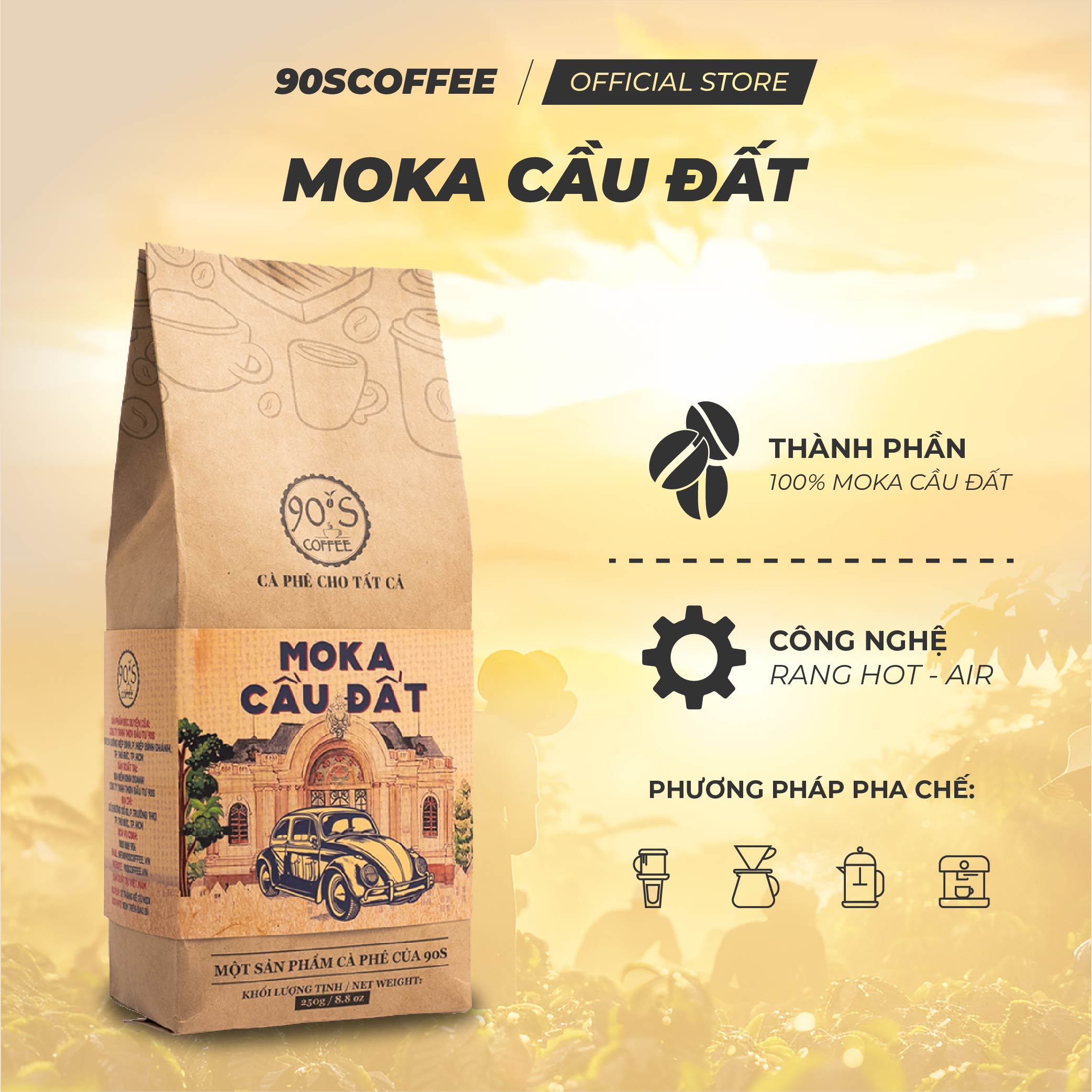 Cà Phê Moka Cầu Đất Nguyên Chất Rang Mộc - Gu Chua Thanh Hậu Ngọt Thơm Dịu Đặc Trưng | 90S COFFEE