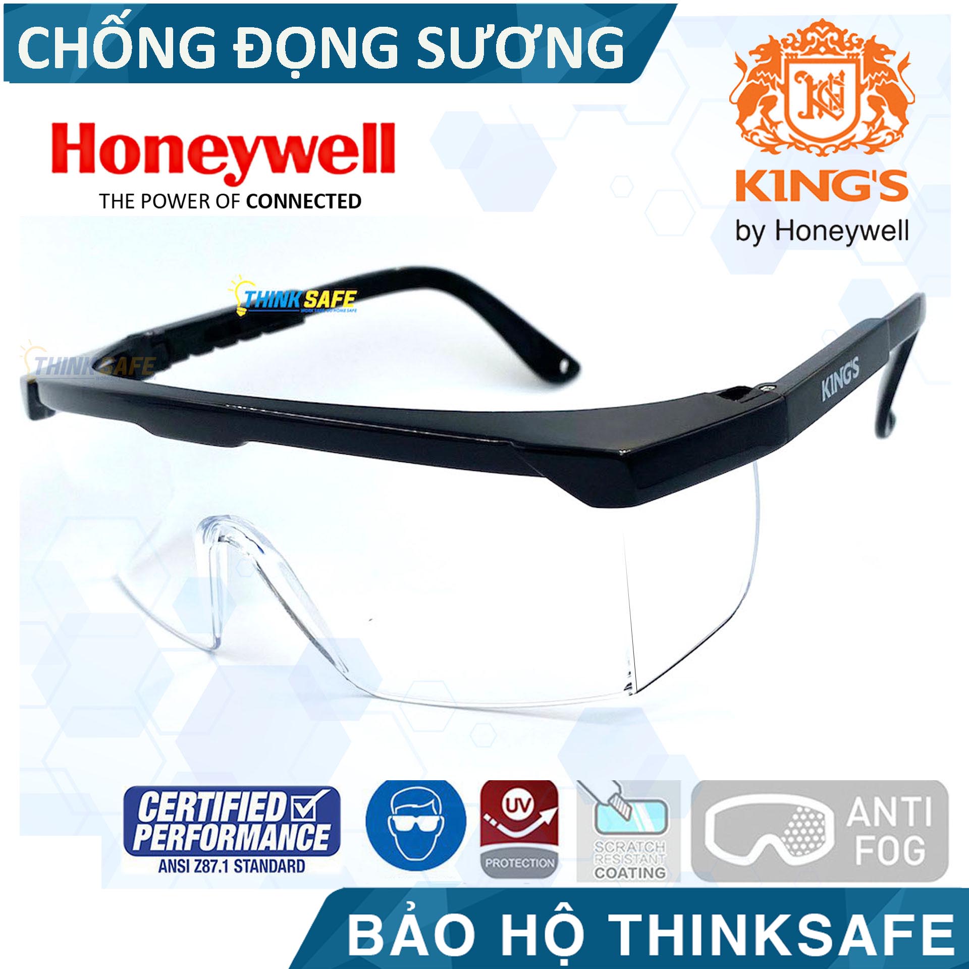 Kính chống bụi King's KY151, kính bảo hộ phòng dịch, chống tia UV, chống bụi, chống xước (màu trắng)