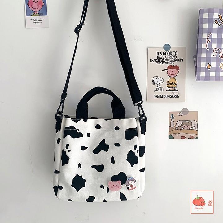 Túi tote vải canvas đeo chéo họa tiết bò sựa ngựa vằn Siêu hot tặng quà xinh