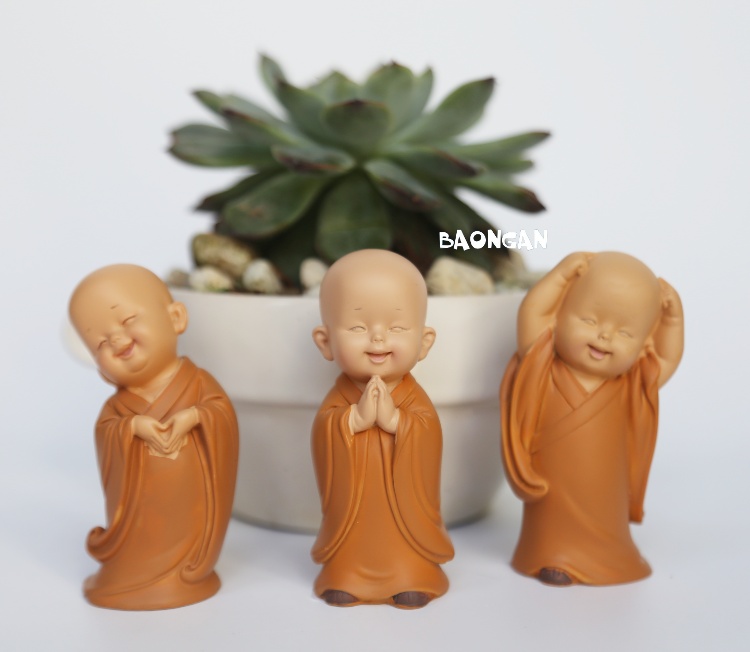 Bộ 3 tượng trang trí chú tiểu nhỏ Bình An loại nhỏ