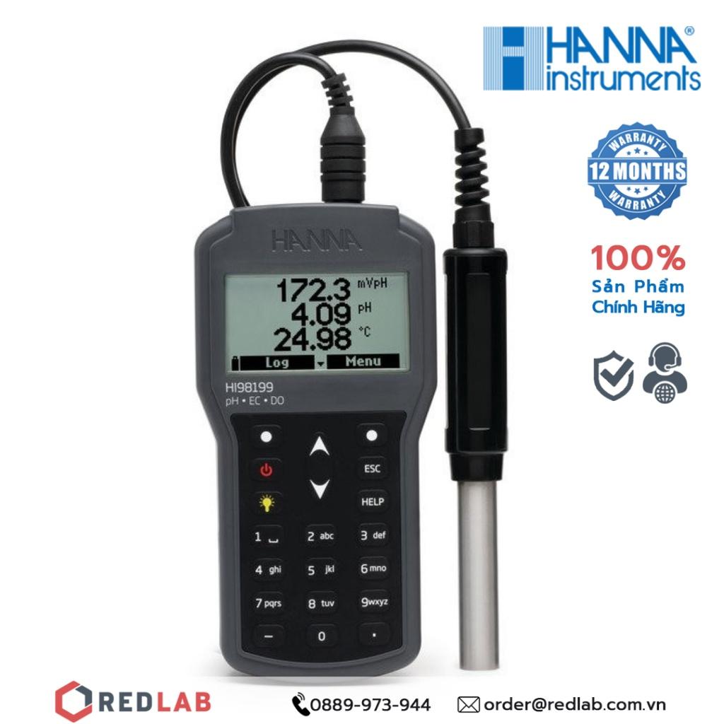 Máy đo pH/Độ Dẫn/TDS/Độ Mặn/Oxy Hòa Tan/Nhiệt Độ Hanna HI98199, bảo hành 12 tháng