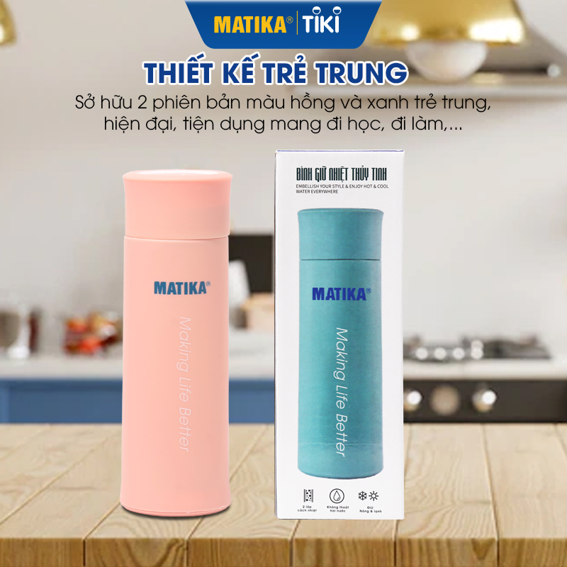 Bình Đựng Nước Giữ Nhiệt Lõi Thủy Tinh MATIKA MTK-HC500 Dung Tích 500ml - Hàng Chính Hãng