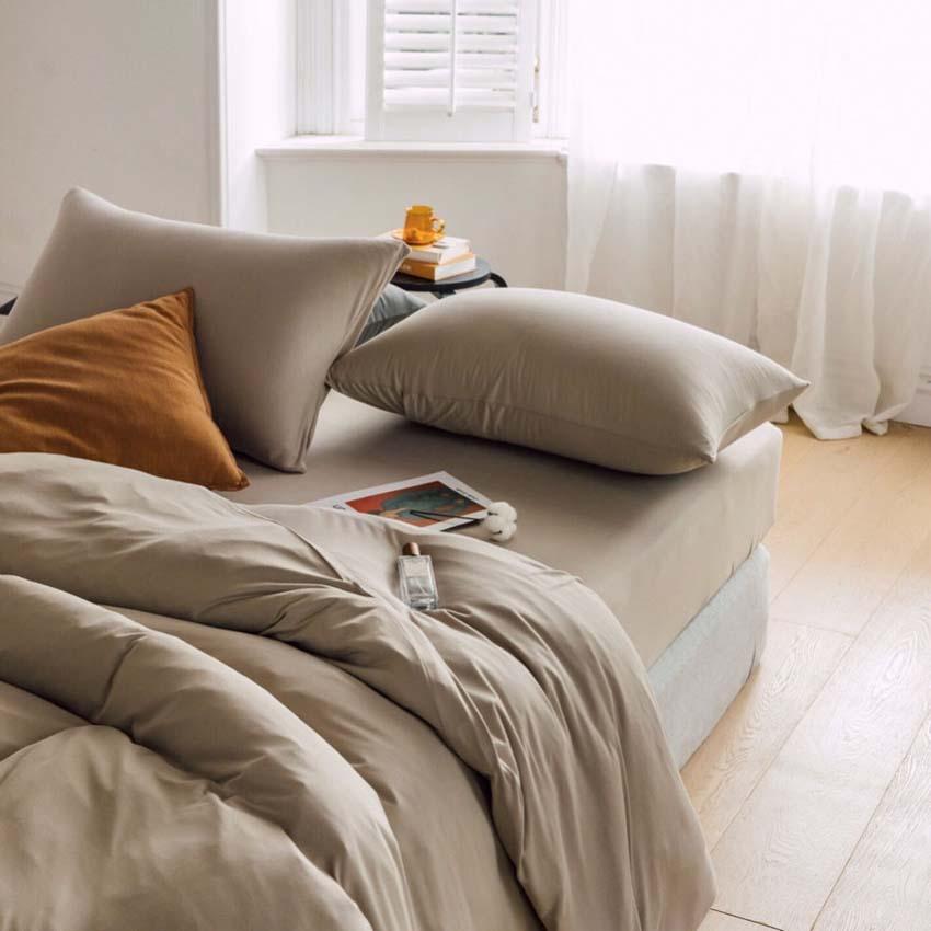 Bộ Chăn Ga Gối Cotton Xuất Nhật LIDACO Cao Cấp - Màu Be