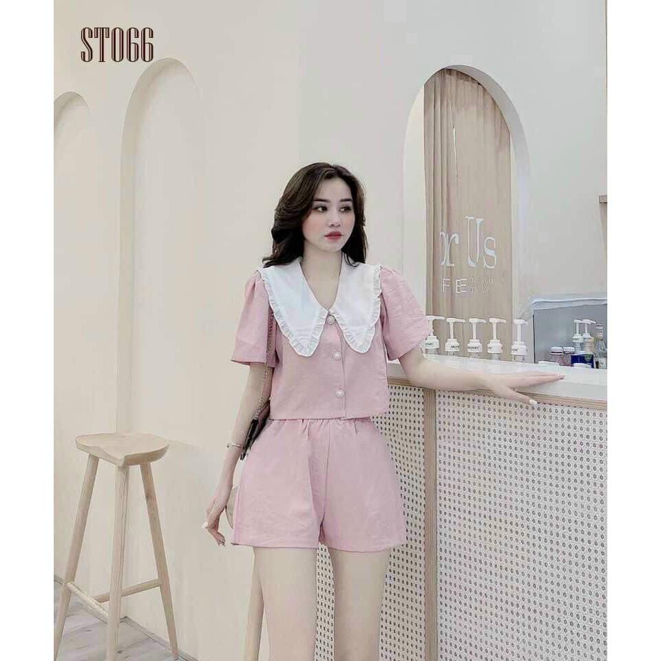 Sét bộ đùi cài nút thật cổ phối lá sen xinh lung linh kèm hình thât