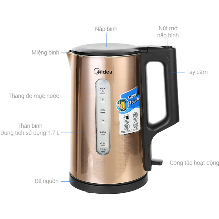 Bình Đun Siêu Tốc Midea MK-317DW 1.7 Lít - Hàng Chính Hãng