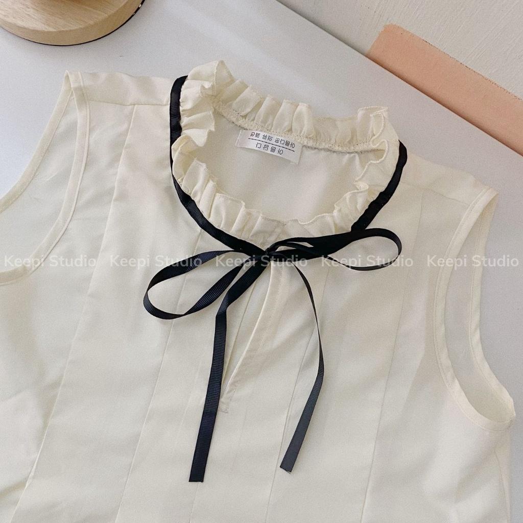 Áo Nữ Thắt Nơ Không Tay Phong Cách Tiểu Thư Áo Ba Lỗ Sát Nách