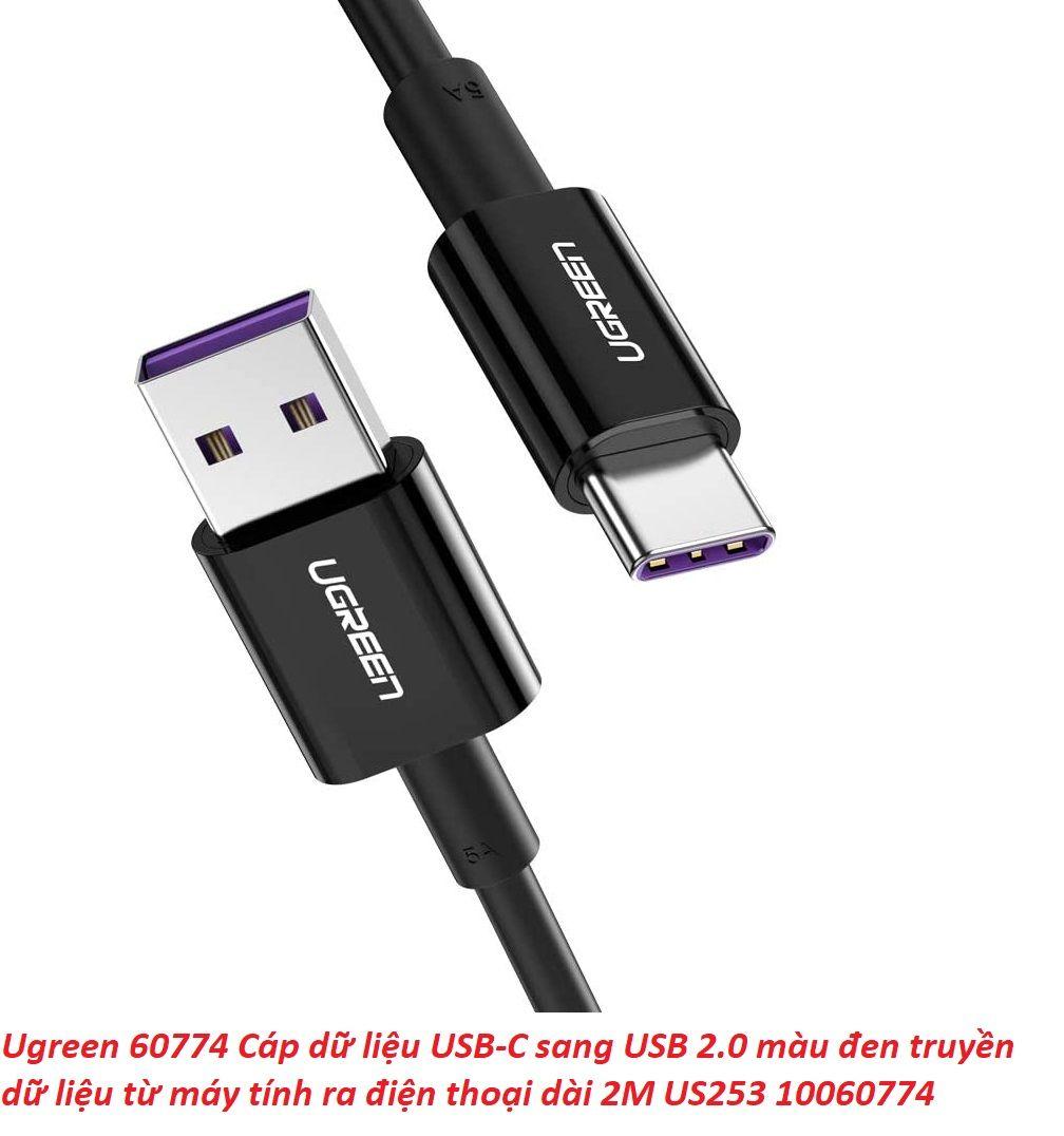 Ugreen UG60774US253TK 2M màu đen usb type c 2.0 Cáp sạc và dữ liệu truyền từ máy tính ra điện thoại - HÀNG CHÍNH HÃNG