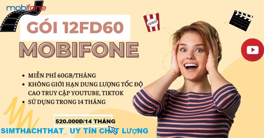 [Free 10 TỶ GB YOUTUBEE]Sim 4G Mobifone 12FD60-2Gb/ngày Miễn phí 14 tháng dùng hết vẫn vào được mạng- Hàng chính hãng