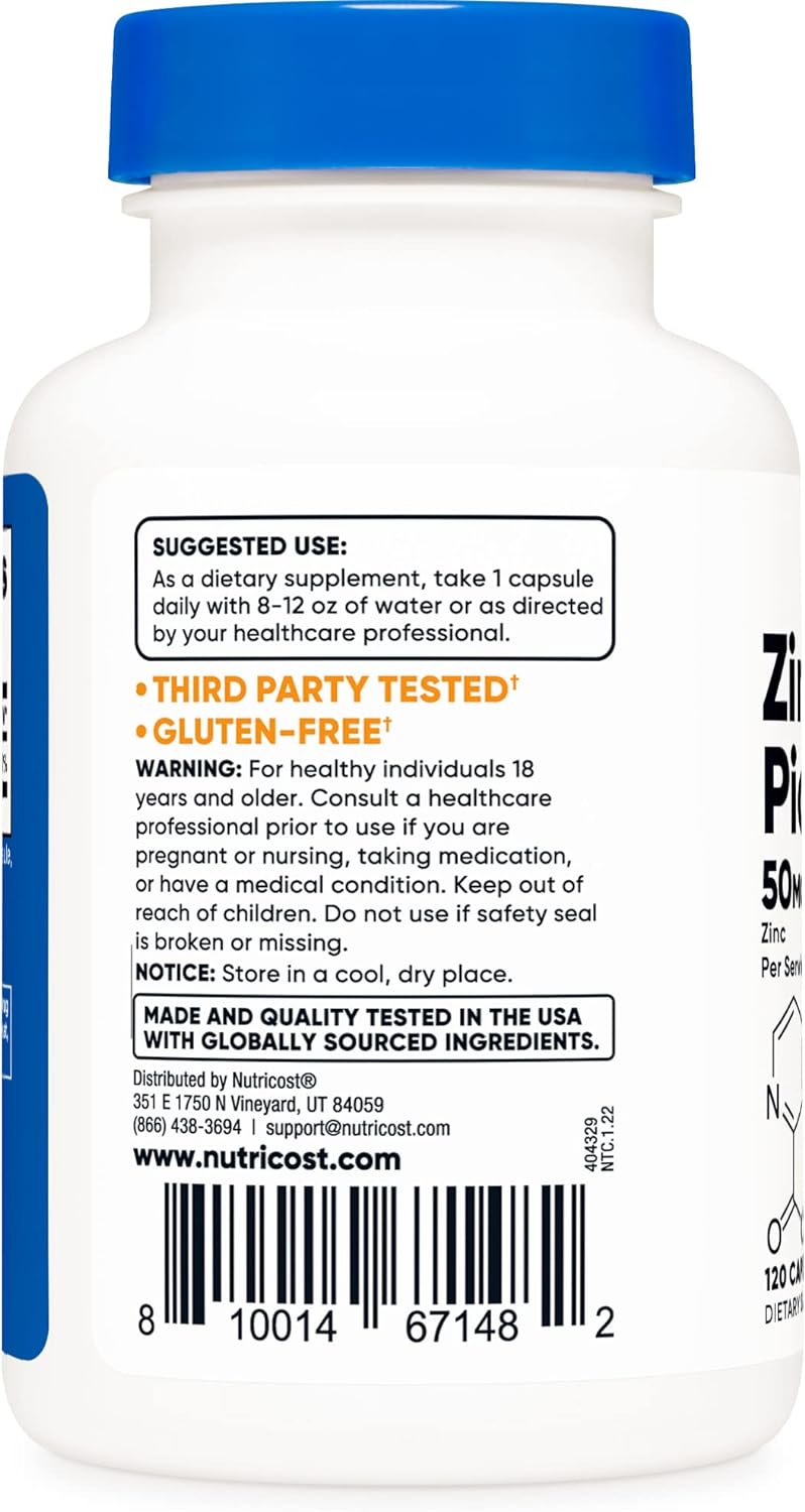 Nutricost Zinc Picolinate 50mg - Viên Uống Bổ Sung Kẽm, Hỗ Trợ Xây Dựng Cơ Bắp, Cải Thiện Giấc Ngủ