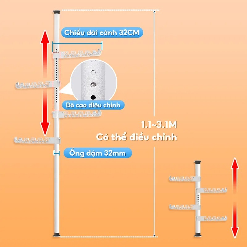 Cây Treo Quần Áo RAMAE JAPAN 6 Nhánh Móc Treo Điều Chỉnh Chiều Cao Tiết Kiệm Không Gian