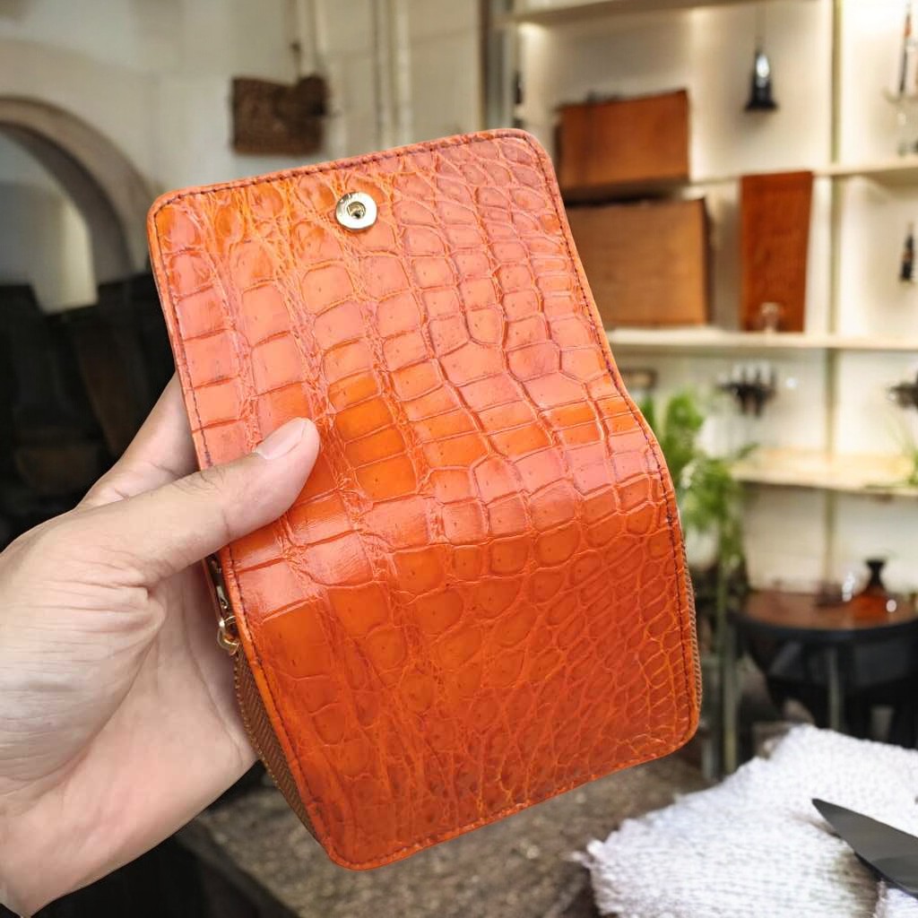 Ví nữ mini Da bụng cá sấu Vàng bò dễ sử dụng!