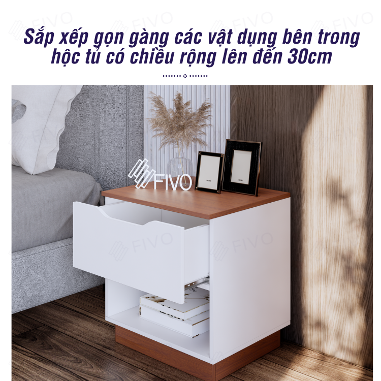 Hình ảnh Tủ Đầu Giường Mini Hộc Tủ Có Ray Kéo Cao Cấp Thiết Kế Hiện Đại FIVO FT18 Phù Hợp Với Mọi Không Gian Phòng Ngủ