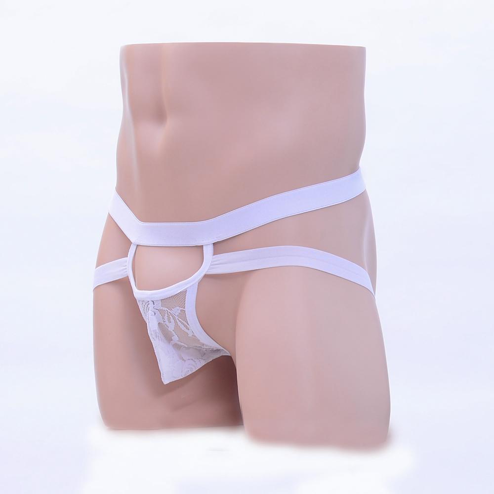 2-3pack Men's Lace Opening Pouch G-string Underwear Thong Panty White