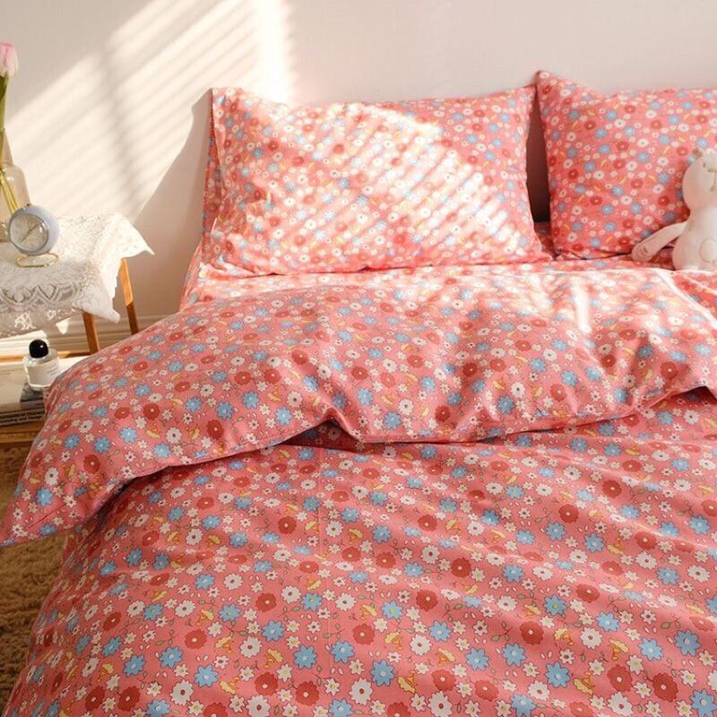 Bộ Chăn Ga Gối Cotton Poly Hoa Nhí Đỏ