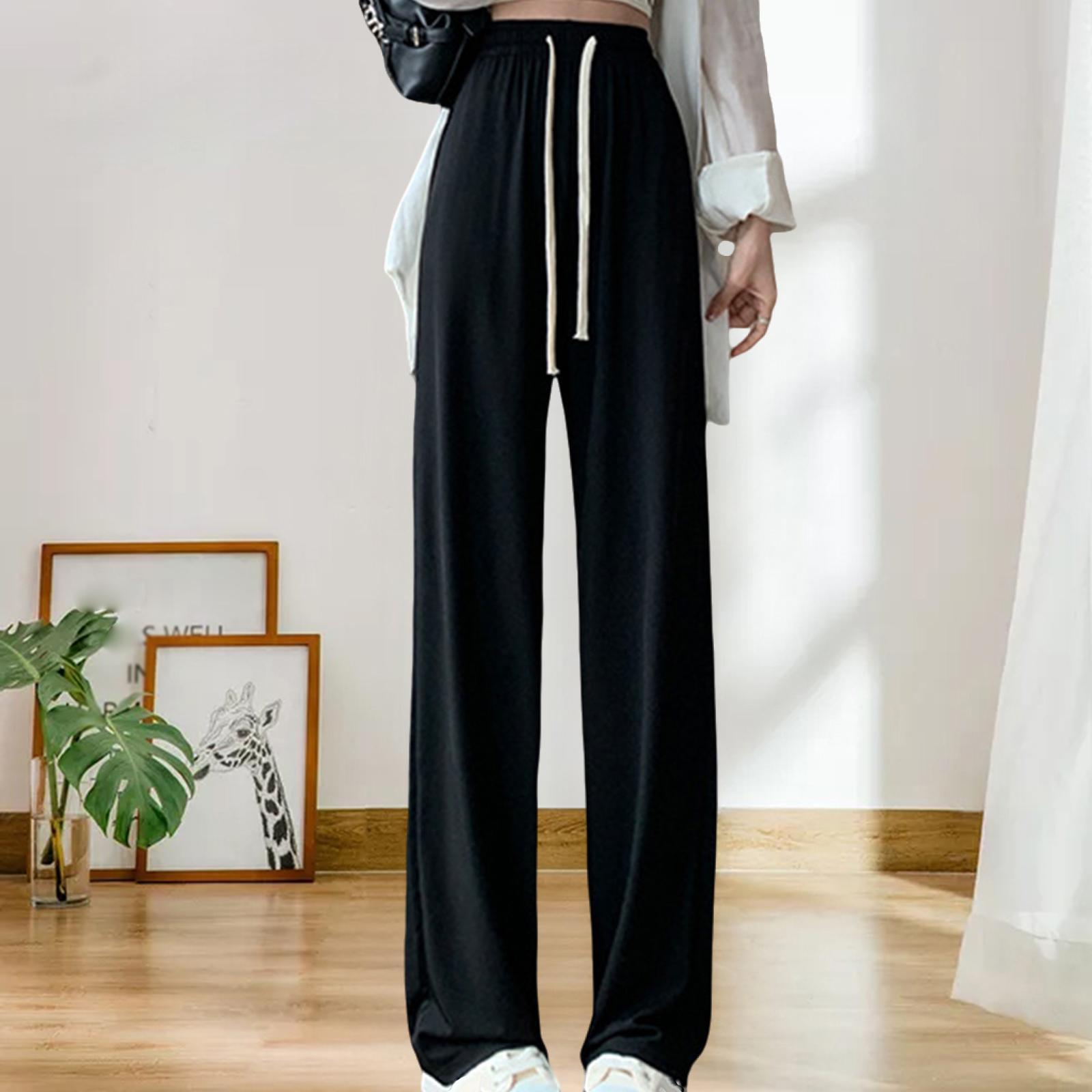 Womens Wide Leg Pants, Long Pants High Waist Pants All Match Girls Female Casual Lady Lounge Pants Loose Pants Straight Black Pants