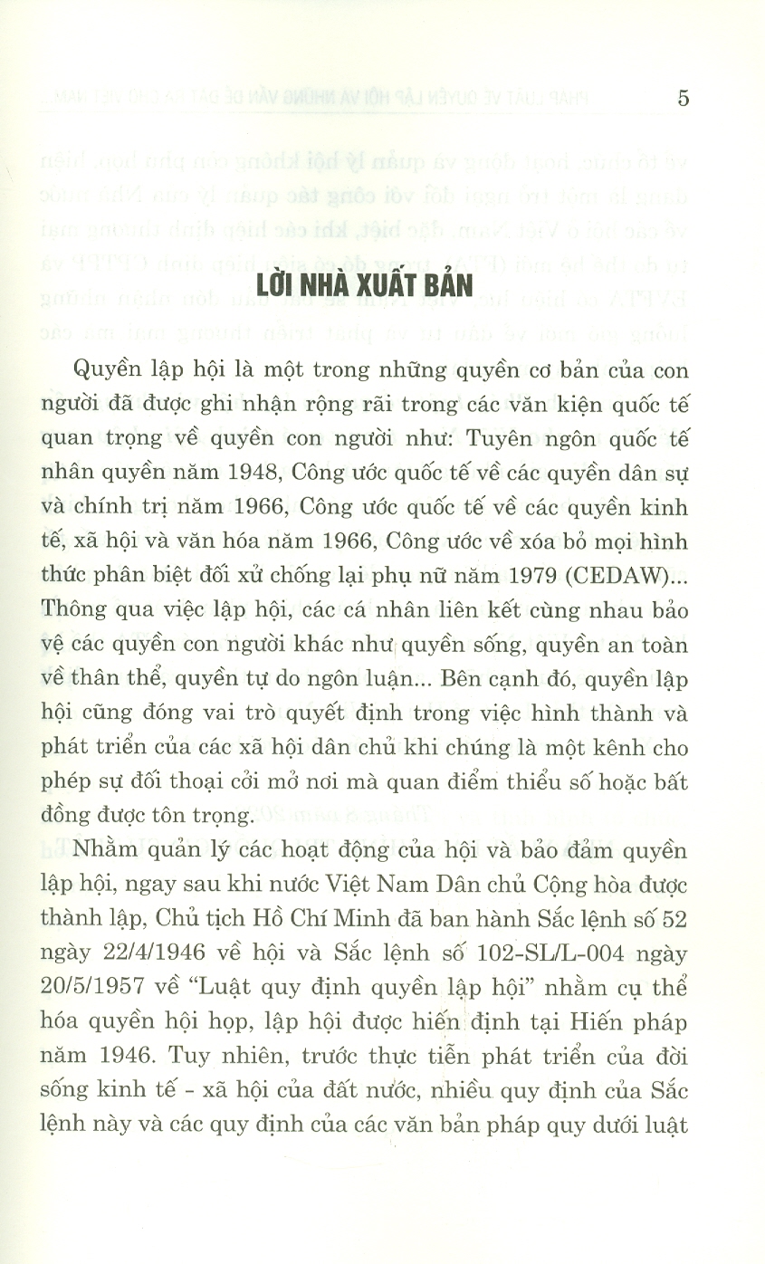 Pháp Luật Về Quyền Lập Hội Và Những Vấn Đề Đặt Ra Cho Việt Nam Trong Quá Trình Hội Nhập (Sách chuyên khảo)