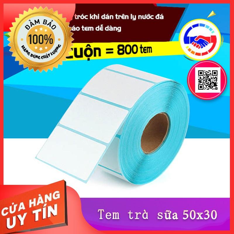 50 cuộn Giấy in tem trà sữa 50×30 Giá chỉ 21.000đ/cuộn