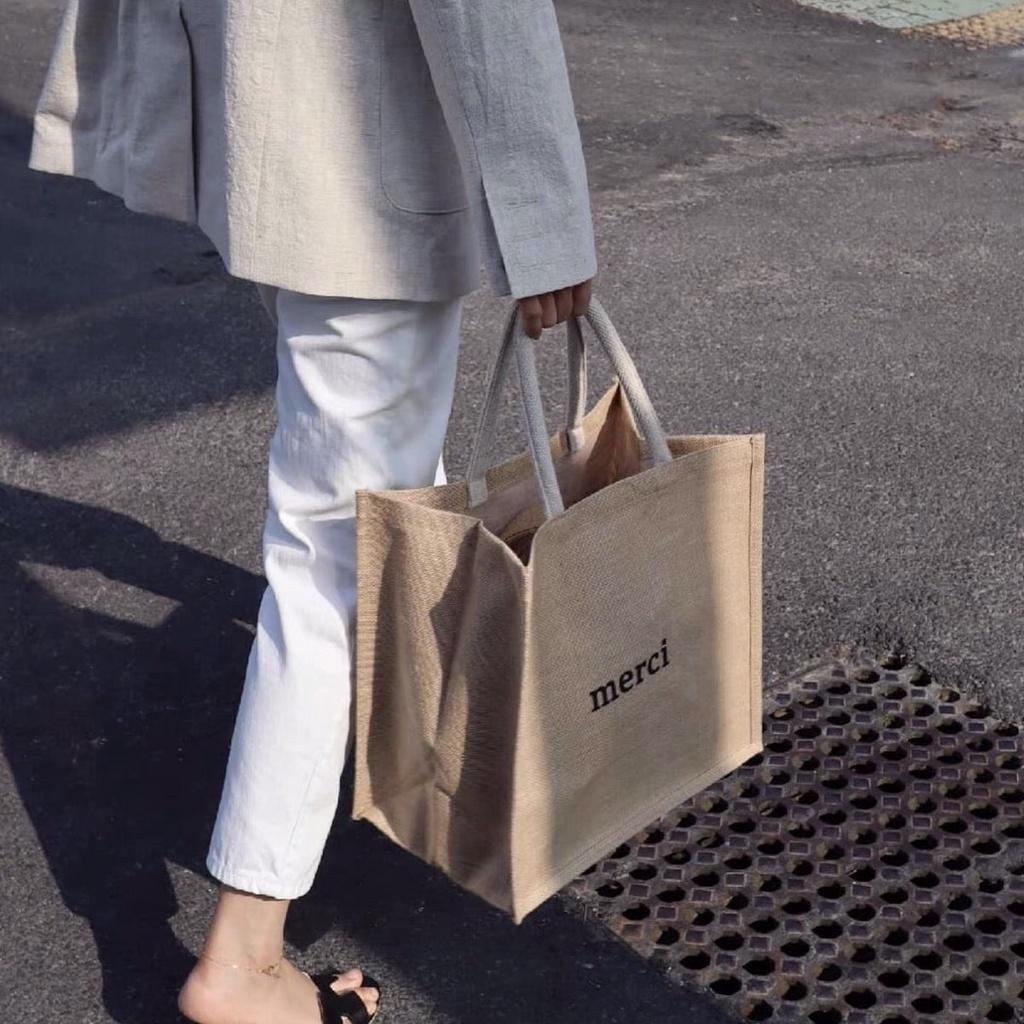 Túi Cói Merci Đi Du Lịch Sang Chảnh,Túi Cói Đi Biển- Có Lót và Khóa Kéo Bên Trong