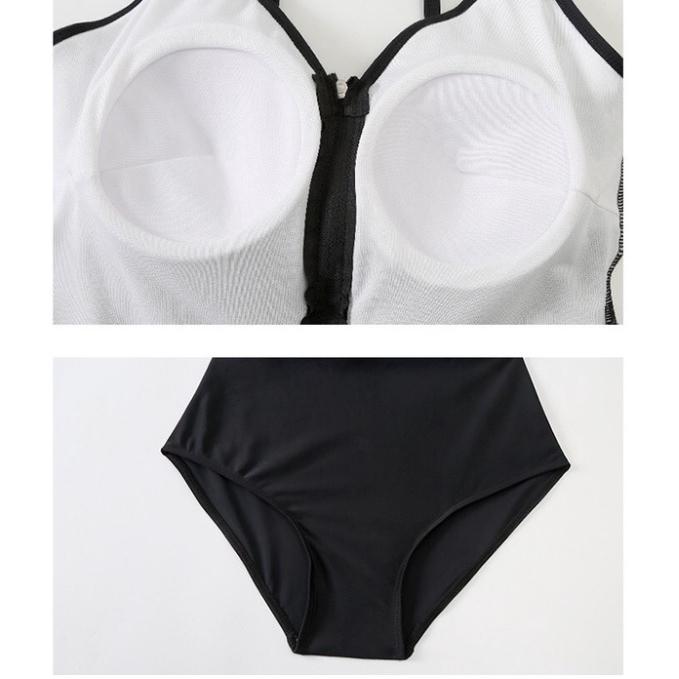 Bikini, Đồ Bơi Đi Biển Liền Mảnh Caro Trắng Đen Kèm Áo Choàng
