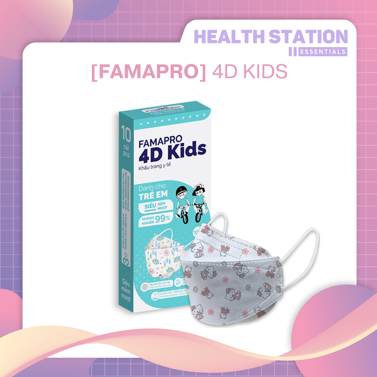 [FAMAPRO 4D KIDS - 10 CÁI/ HỘP] - Khẩu trang TRẺ EM kháng khuẩn cao cấp Famapro 4D KIDS tiêu chuẩn KF94