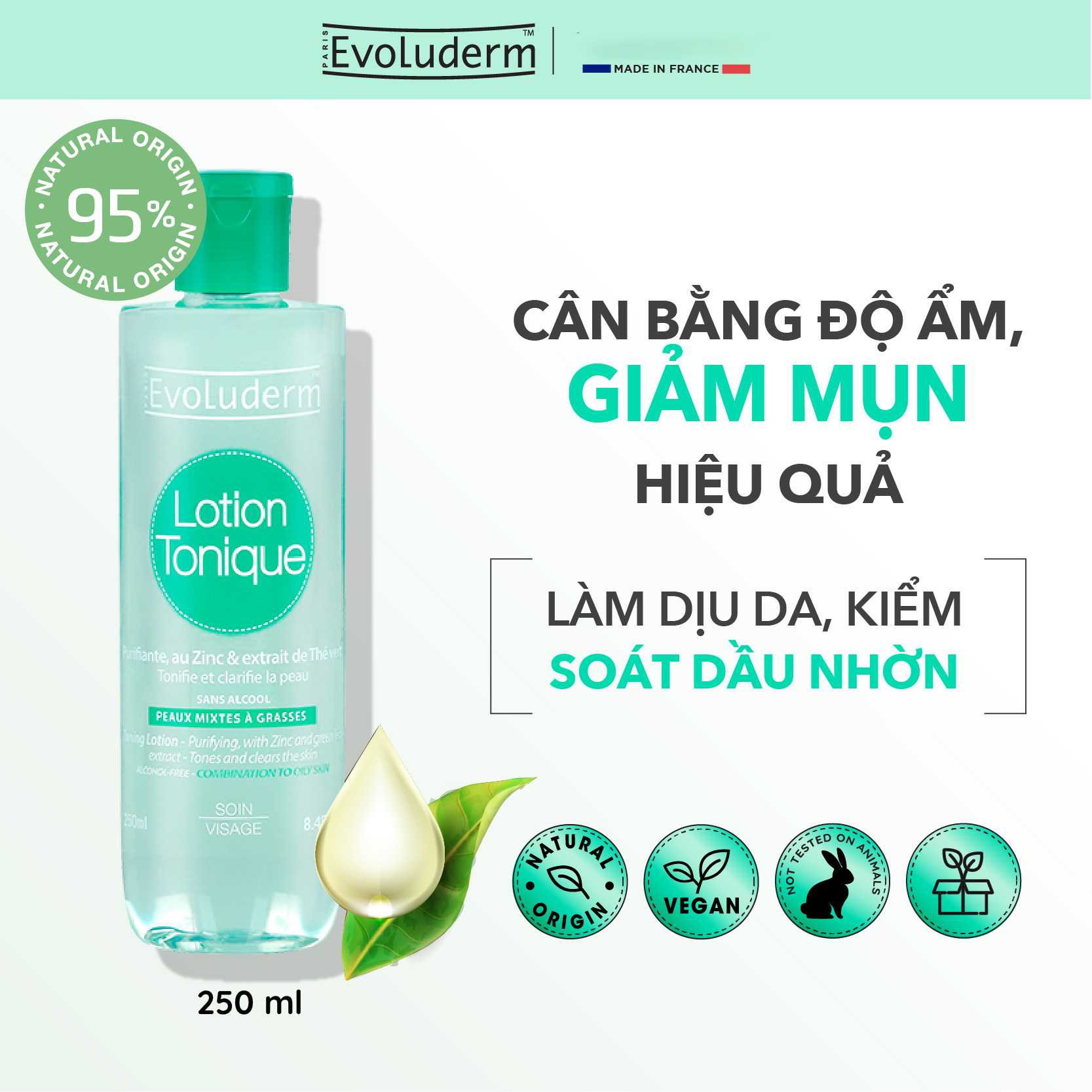 Nước hoa hồng Evoluderm se khít lỗ chân lông, dưỡng ẩm & làm sạch 250ml