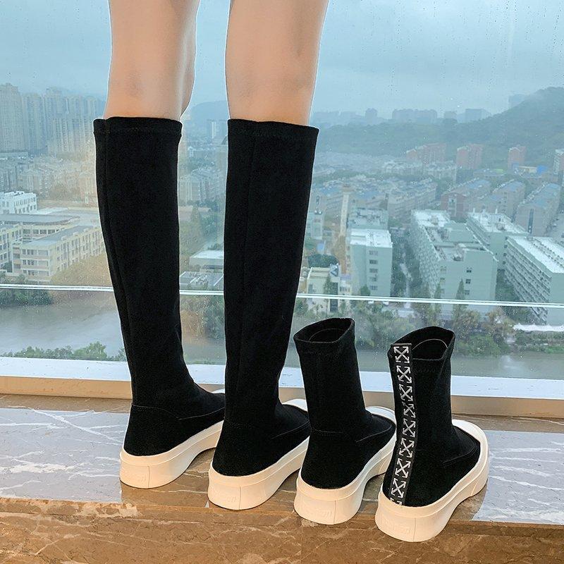 2021 Mới Mùa Thu Và Mùa Đông Dày-Đế Stovepipe Giày Dài Giày Thể Thao Và Giải Trí Slim Giày