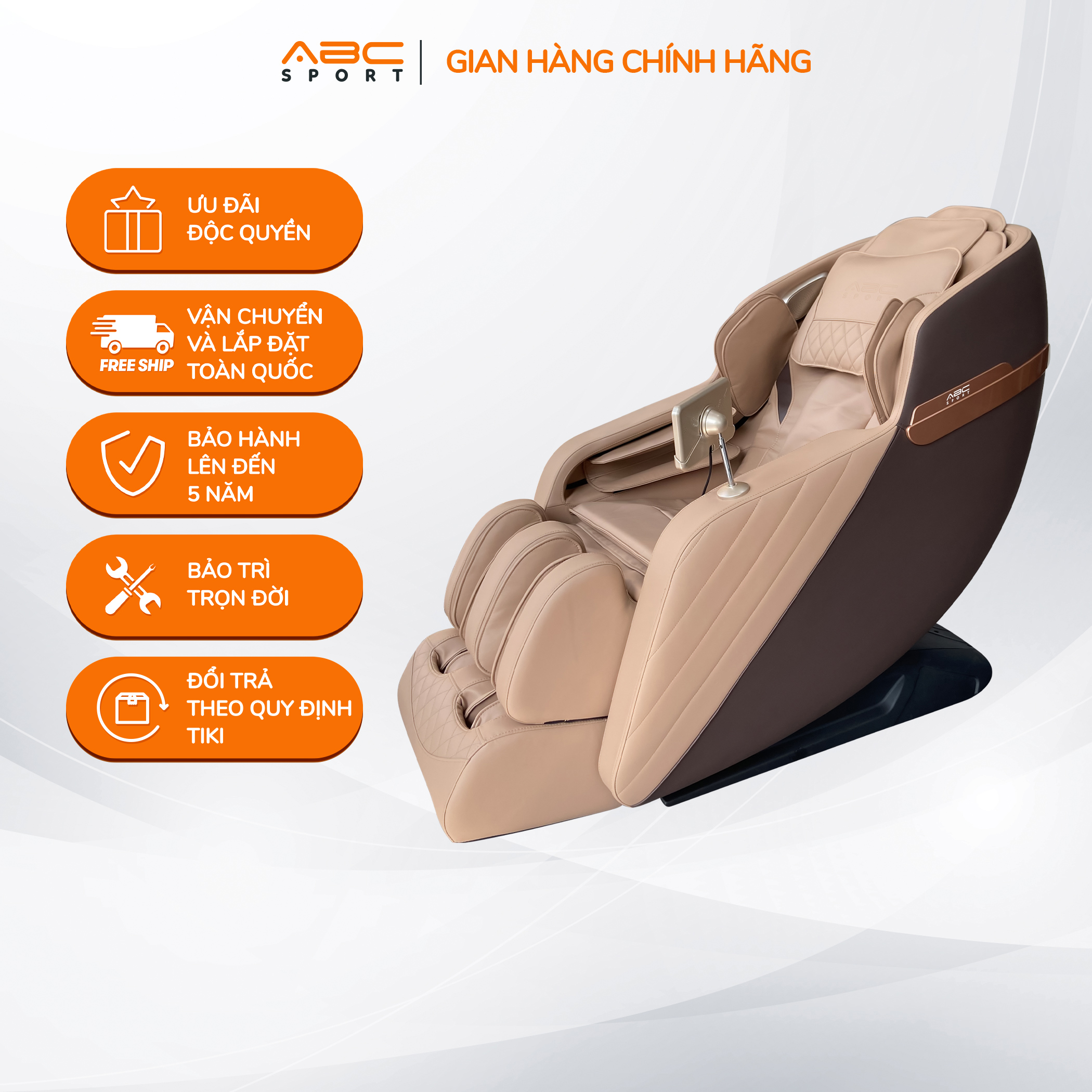 Ghế massage toàn thân ABCSport A34 công nghệ massage 4D, chức năng nhiệt vùng lưng và chân, điều khiển bằng giọng nói