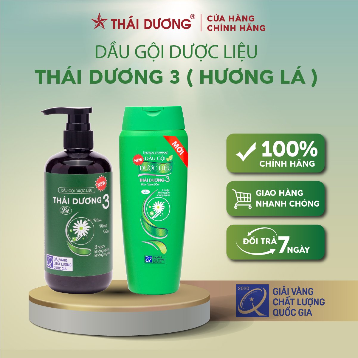 Dầu gội dược liệu Thái Dương 3 dung tích 200ml480ml – Màu xanh Hương lá – 480ml