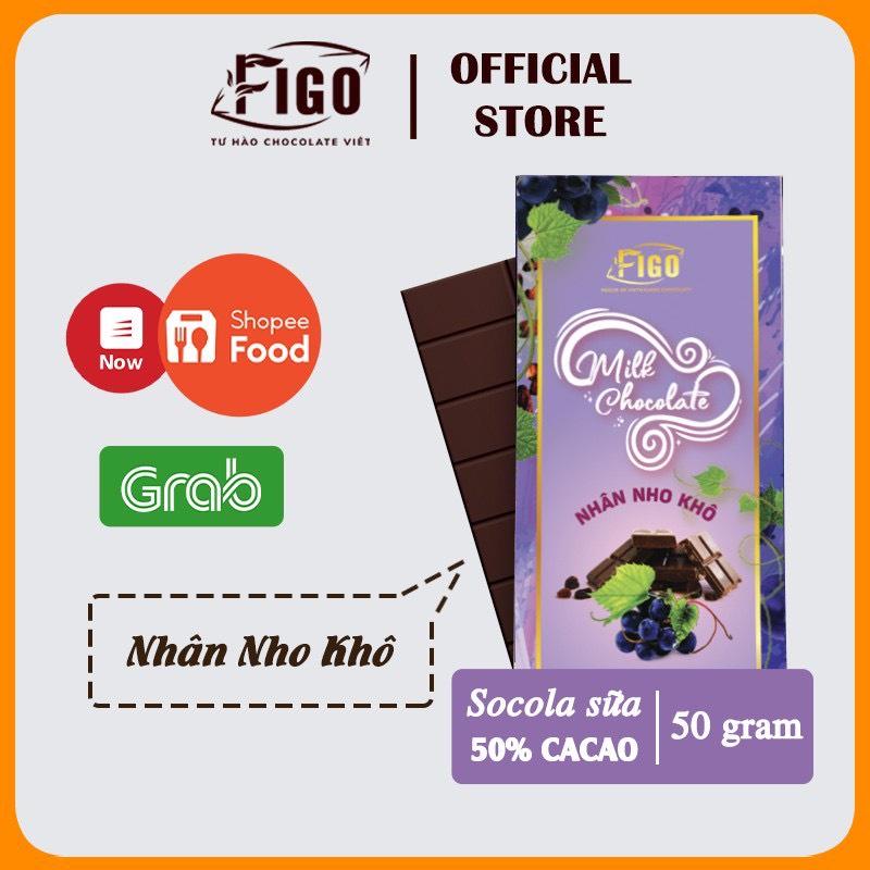 Combo 1 hộp socola sữa nho nhô 50g+ 3 Hộp socola sữa 20g cookie,hạnh nhân, phô mai Figo