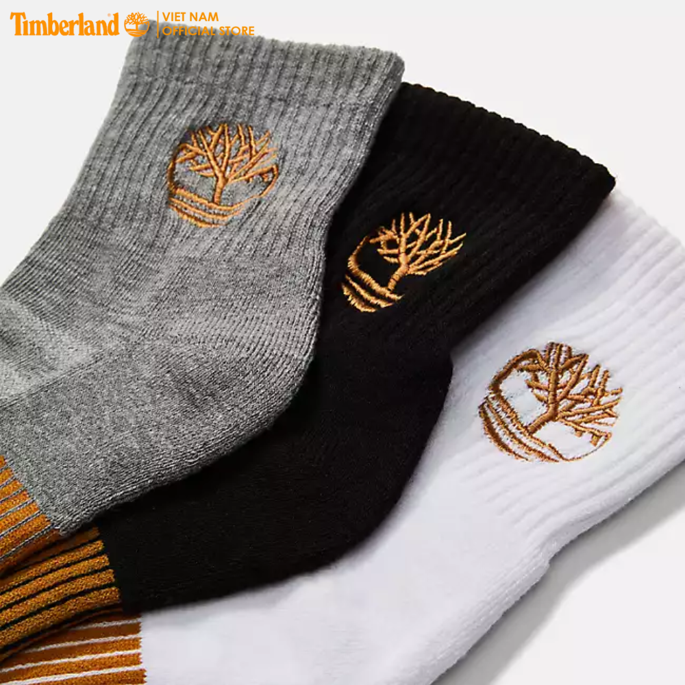 [Original] Timberland Combo 3 Đôi Vớ Nam - 3 Pair Pack Yellow Boot Logo Half Cushion Shortie Crew TB0A1XEX