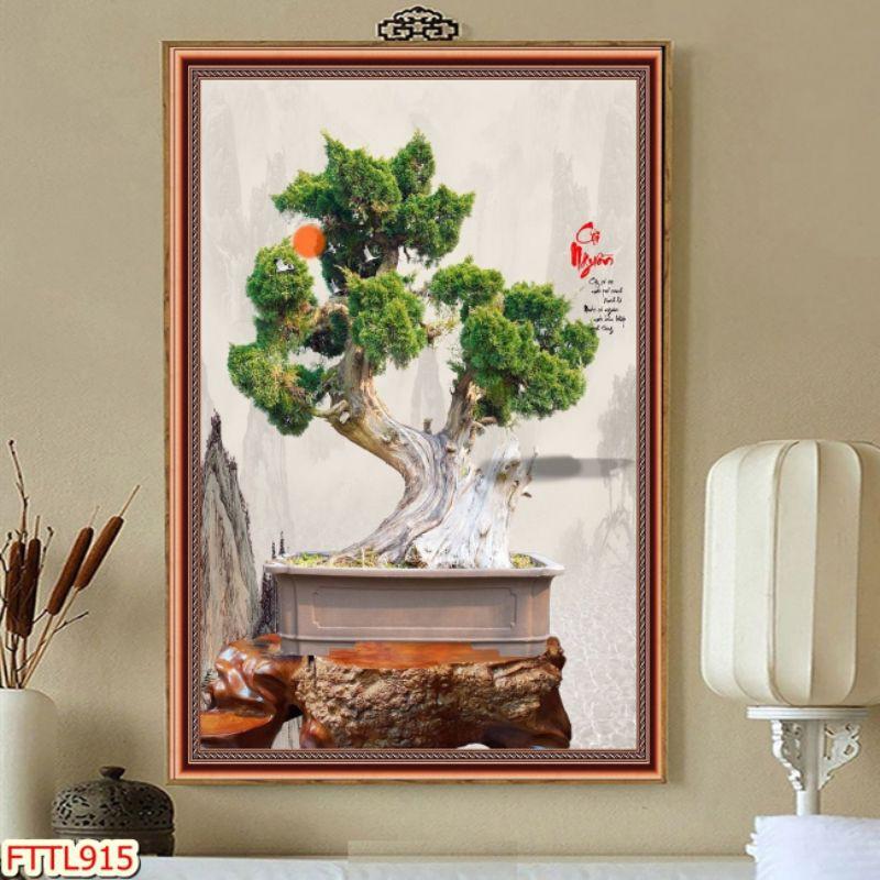 Tranh dán tường Tranh tết 2021 Tranh thư pháp Chậu Bonsai - hoa mai 7, Tranh dán tường 3d hiện đại