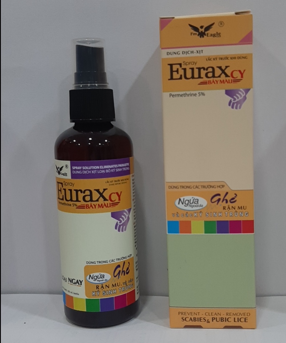 Spray EURAXcy BẢY MÀU Xịt giảm NGỨA - GHẺ NGỨA - RẬN MU - KÝ SINH TRÙNG khỏi da - Permethrin 5%