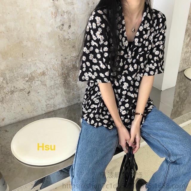 Áo sơmi cổ vec hoa cúc HSO765