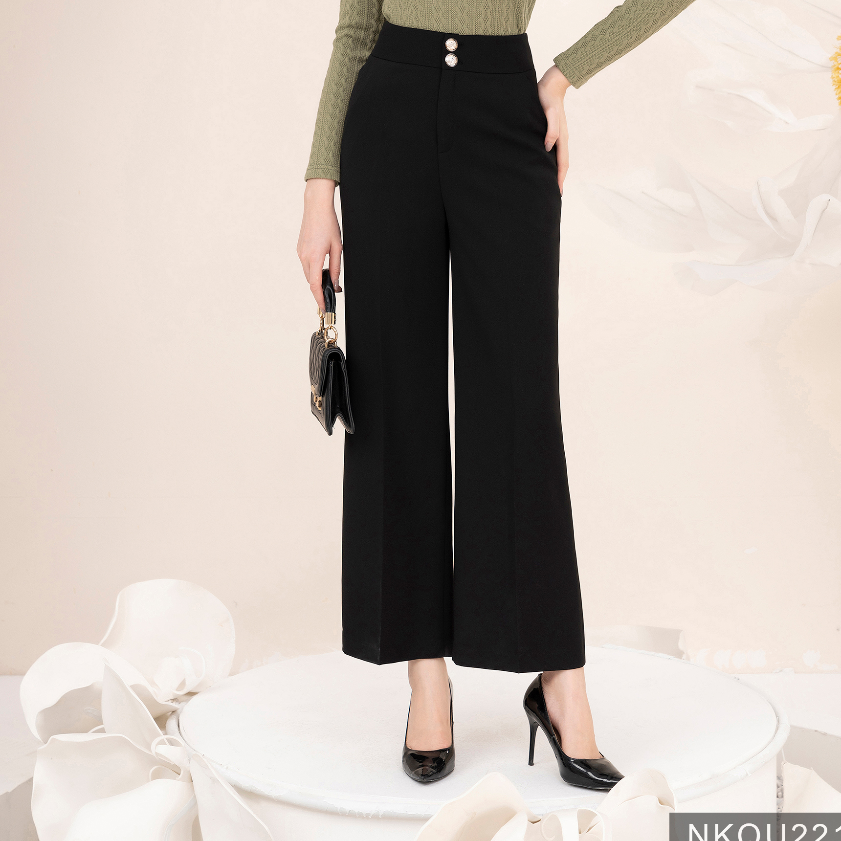 Quần Ống Rộng Cúc Đóng UK Fashion Thiết Kế Thanh Lịch Chất Vải Mềm Mịn Co Giãn Nhập Hàn Cao Cấp NKQU2210002