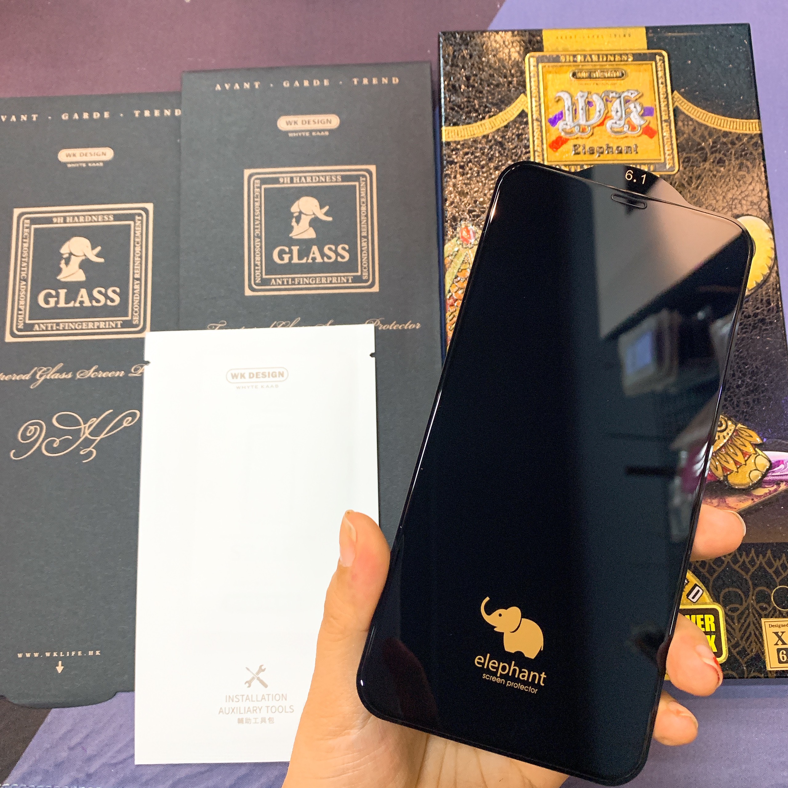 Kính cường lực cho Iphone XR, WK Elephant 3D Bảo Vệ Toàn Diện - Siêu cứng ; Chống bám vân tay - ĐEN - Hàng chính hãng