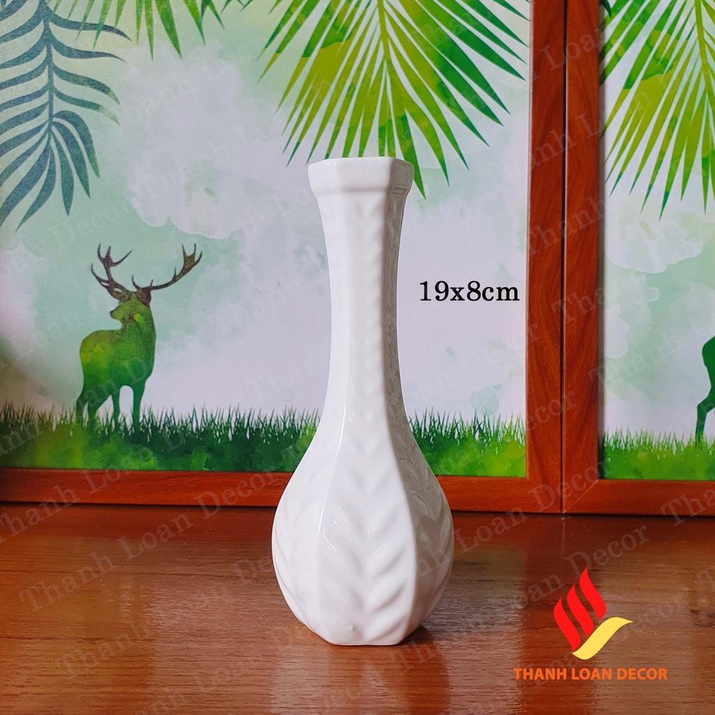 Bình hoa gốm sứ Bát Tràng cao 16 cm - 19 cm - Lọ hoa mini decor trang trí để bàn - Men sứ sương trắng