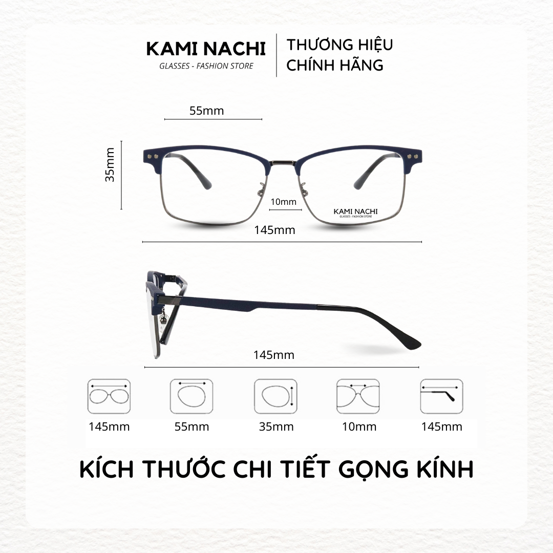 Gọng kính Clip On phiên bản Retro vuông đa năng, cắt được cận KAMI NACHI T8061