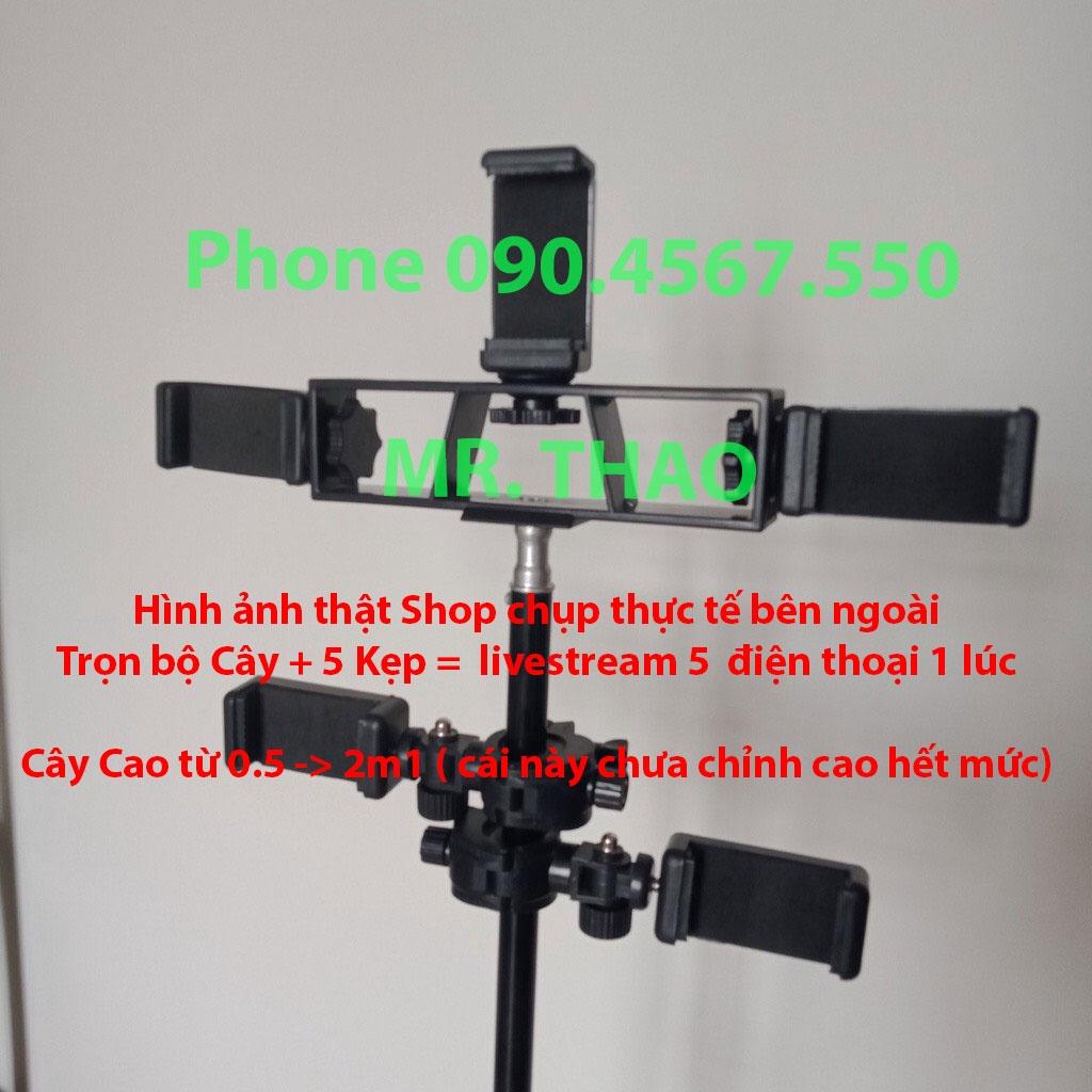 Bộ Cây Tripod + 5 Kẹp điện thoại + 5 Càng xoay 360 độ , Gậy chụp ảnh 3 chân, Cây livestream quay video, dựng phim