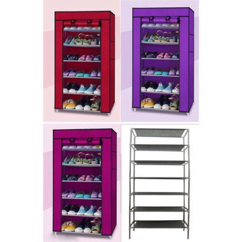 Tủ Để Giày Dép Thông Minh 7 Tầng 6 Ngăn, Tủ Vải Giày Dép Khung Inox Chắc Chắn Tặng Kèm Túi Đựng Giày
