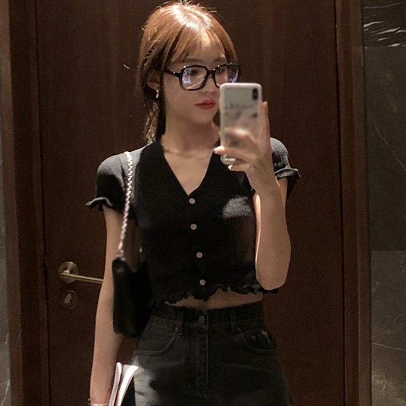 Áo Len Nữ Ngắn Tay Cổ Chữ V Thời Trang