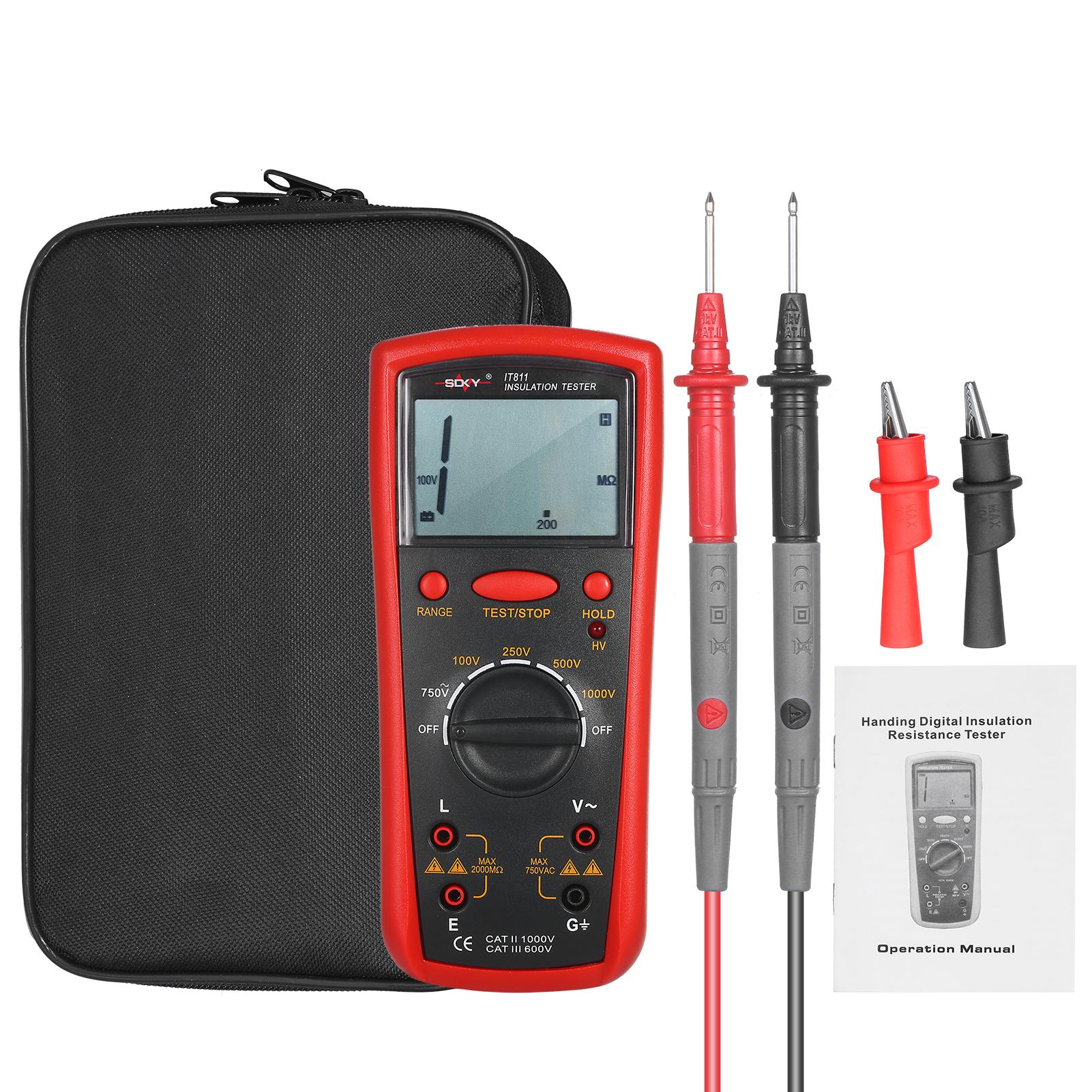 Insulation Resistance Meter Digital Ohmmeter Handheld Insulation Tester 0.1MΩ-2000MΩ Auto-Ranging High Accuracy LCD