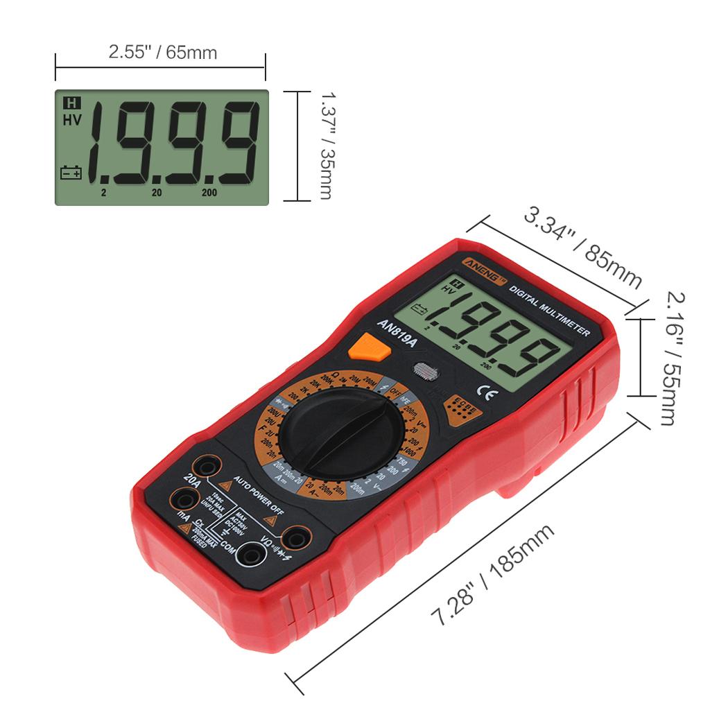 AN819A LCD Digital Multimeter Voltmeter Ammeter Ohmmeter with Test Leads