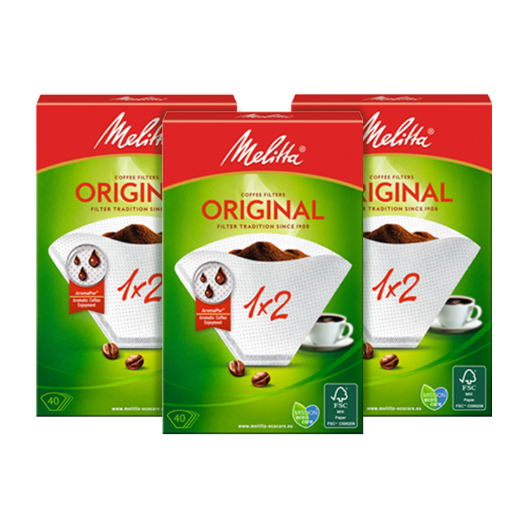 Combo 3 hộp giấy lọc cà phê Melitta Original 1x2, Hộp 40 tờ nhập Đức, lọc siêu vi 3 tầng tăng hương vị - Hàng chính hãng