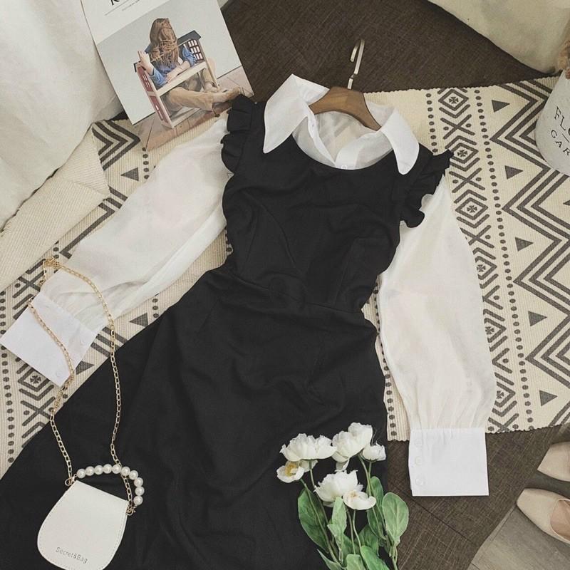 Set yếm đen áo sơ mi trắng