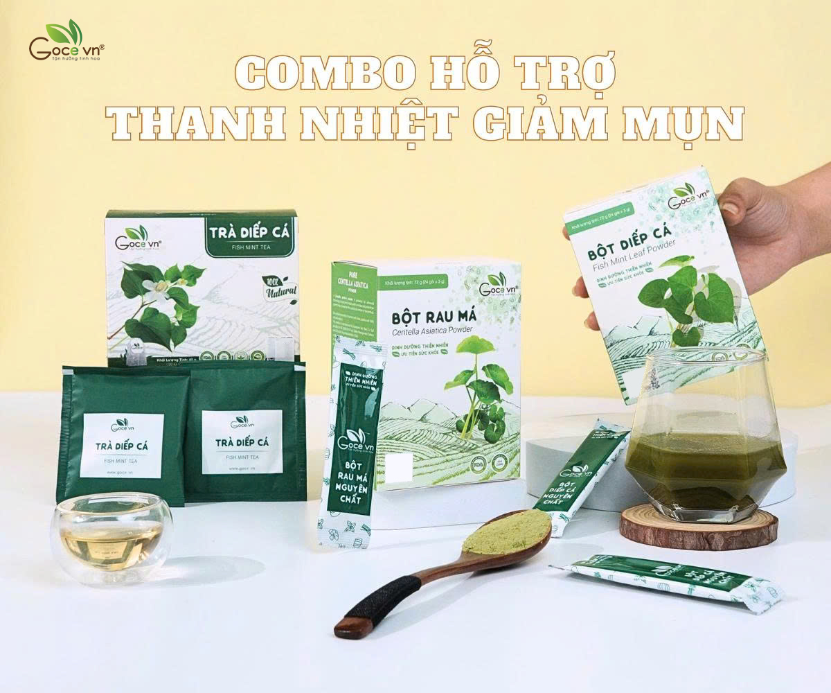 Combo Thanh nhiệt, Giảm mụn (1 hộp Bột diếp cá 72g, 1 hộp Bột rau má 72g, 1 hộp Trà diếp cá túi lọc 40g)