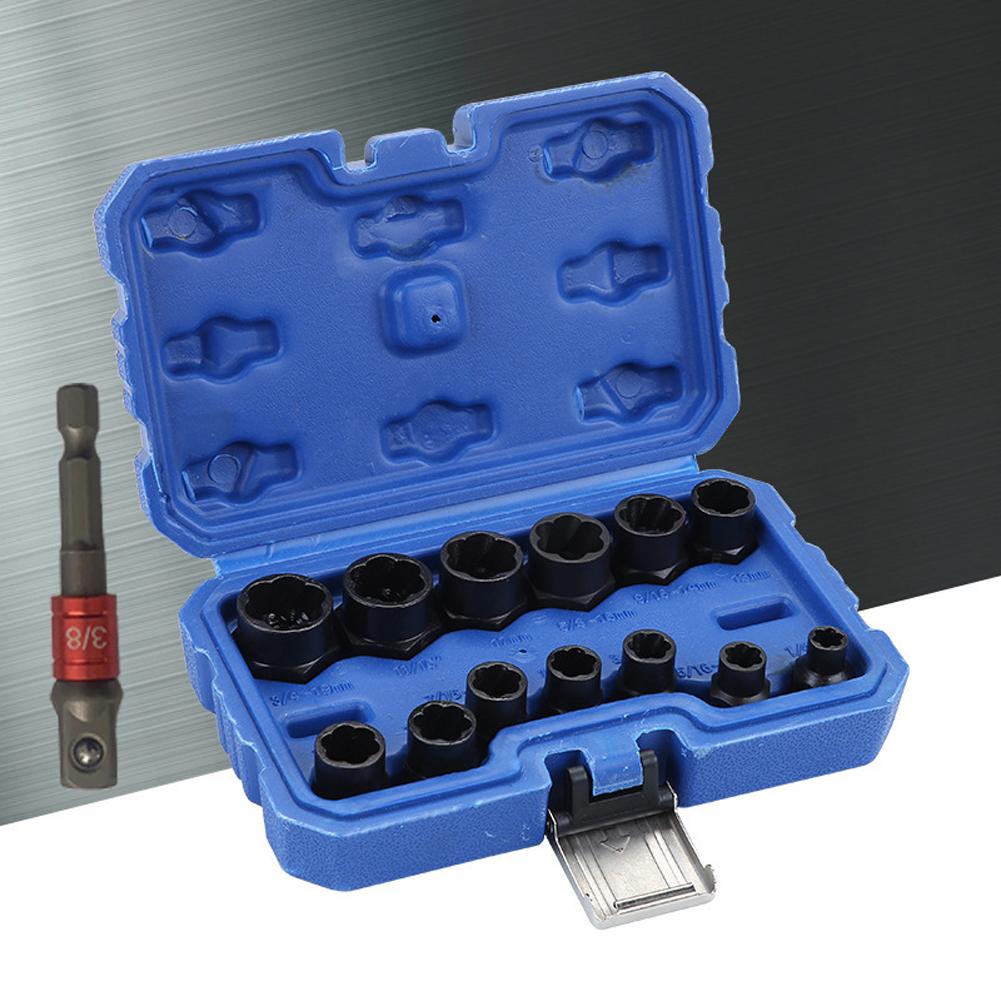 13pcs Damaged Bolt Nut Screw Remover Tool Kit Damaged Bolt Removal Set Damaged Bolt Nut Screw Removal Socket