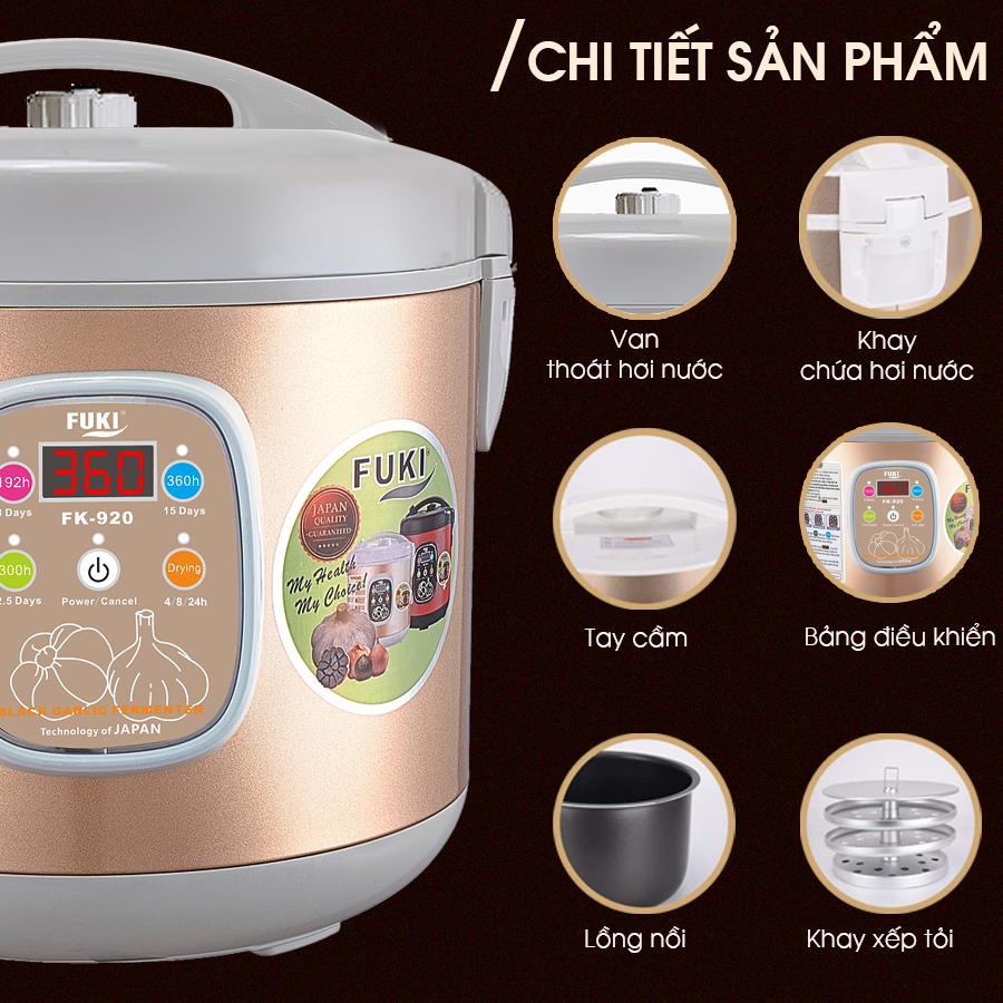 Máy làm tỏi đen FUKI FK-920 loại 8L (Vàng Gold) - Hàng Chính Hãng