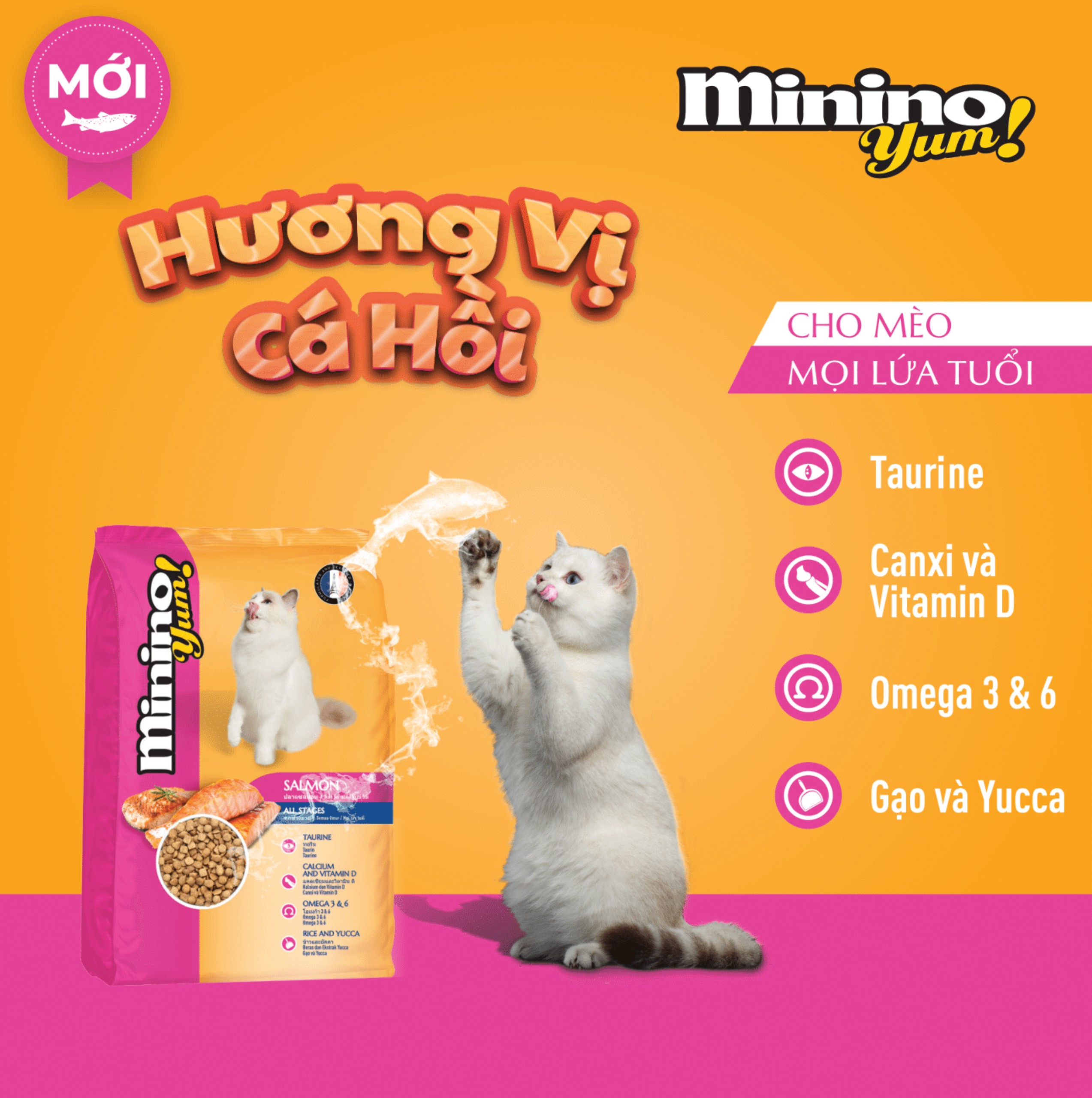 Combo 2 gói Thức ăn cho mèo Minino Yum Salmon 1,5kg/gói