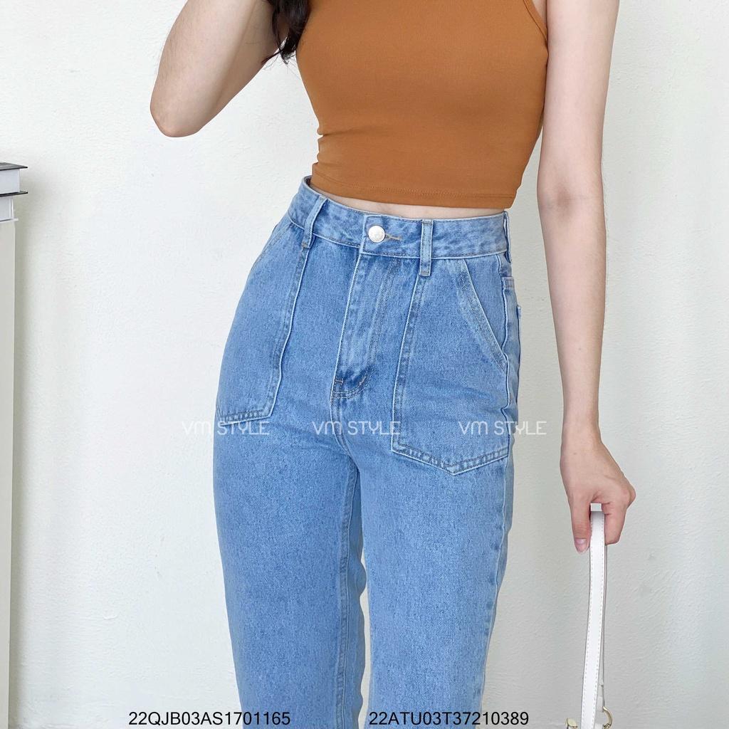 Quần jean baggy nữ VM STYLE lưng cao túi kiểu trơn (không co giãn) D59-N58 22QJB03AS1701