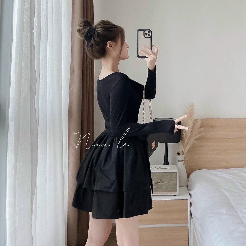 FREE SHIP Sét Bộ Đồ Nữ Áo Chất Vải Borip Dài Tay Kèm Chân Váy Cotton Lạnh Cột Nơ Thiết Kế Sang Chảnh KIM GIA DS